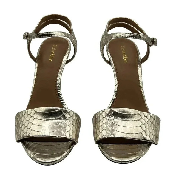 Calvin Klein Womens 10 Nadina Snakeskin Print Gold Stiletto Heels Dress Sandals - Picture 6 of 12
